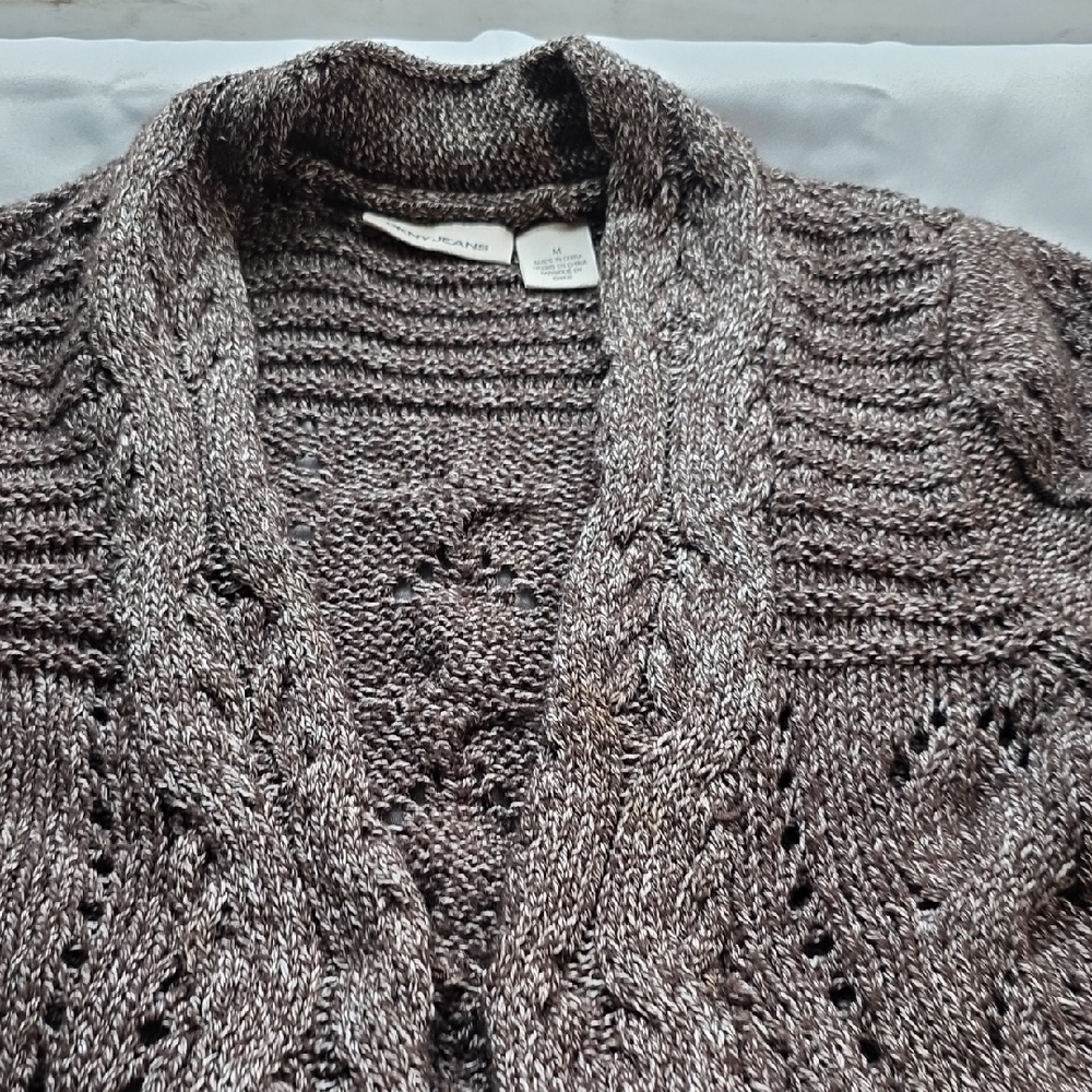Donna Karan Marled Taupe Brown Open-Front Cable Cardigan Read Description ***